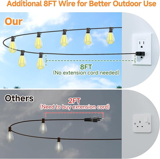 150FT(2x75FT) LED Outdoor String Lights S11 Dimmable Patio Light, with 44+3 Waterproof Shatterproof Edison 2700K Bulbs for Yard Balcony, Black