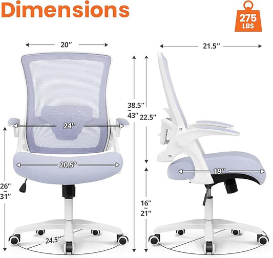 NEO Chair Office Desk Chair Computer High Back Mesh Gaming Seat with Ergonomic Adjustable Comfy Flip-up Armrests Lumbar Support Height for Home (Purple)