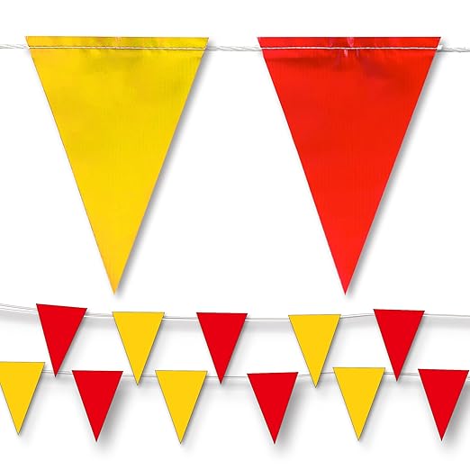 Red & Yellow Pennant Banner Flags | OSHA 500lb Rated | Strand Fade Resistant 【102FT】