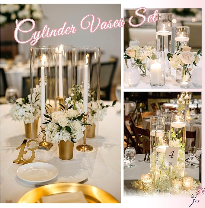 12 Pack Glass Cylinder Vases 12 Inch Tall Clear Flower Vase for Centerpieces, Hurricane Floating Candle Holder Wedding Decorations, Floral Vase Bulk for Table Shelf Party Home Deco (12 x 3.35 Inch)