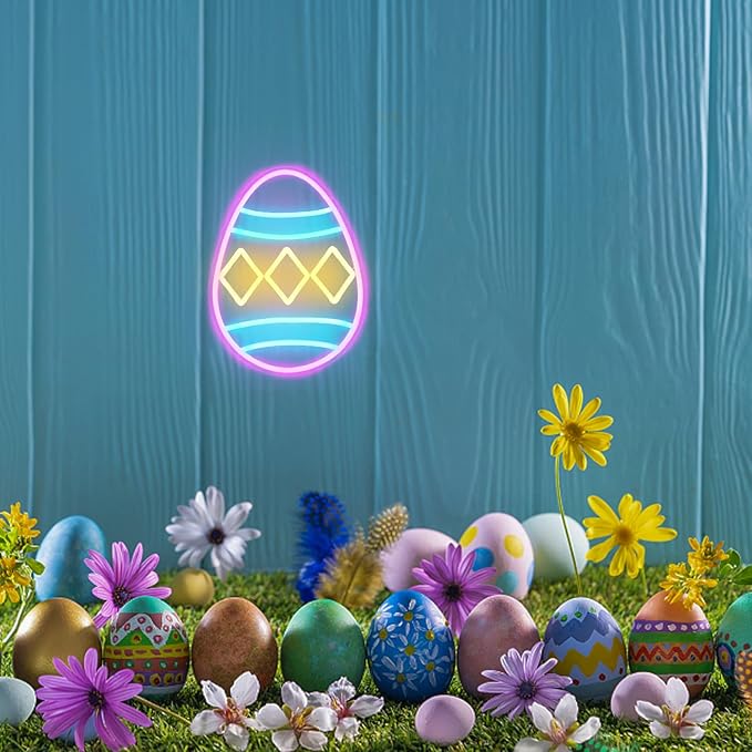 Easter Egg Neon Sign Happy Easter Neon Light Colorful Easter Eggs LED Signs for Wall Dimmable Neon Lights Signs Easter Decor Jesus Neon Wall Sign for Bedroom Easter Day Bar Party Decor