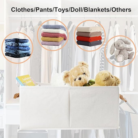 Pack of 3 Large Capacity Storage Bins Closet Organizer System, Sturdy Foldable Boxes for Organizing Clothing, Sheets, Toys, Books - Shelf Shelves Basket Bin Linen White