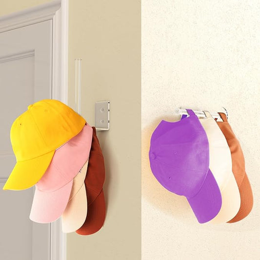 2 Pack Hat Racks for Baseball Caps, Acrylic Hat Organizer, Hat Hooks for Wall, Hat Holder Storage Organizer, Hat Hanger Strong Adhesive/Wall Drilled for Door, Bedroom, Closet(Clear 6 in)
