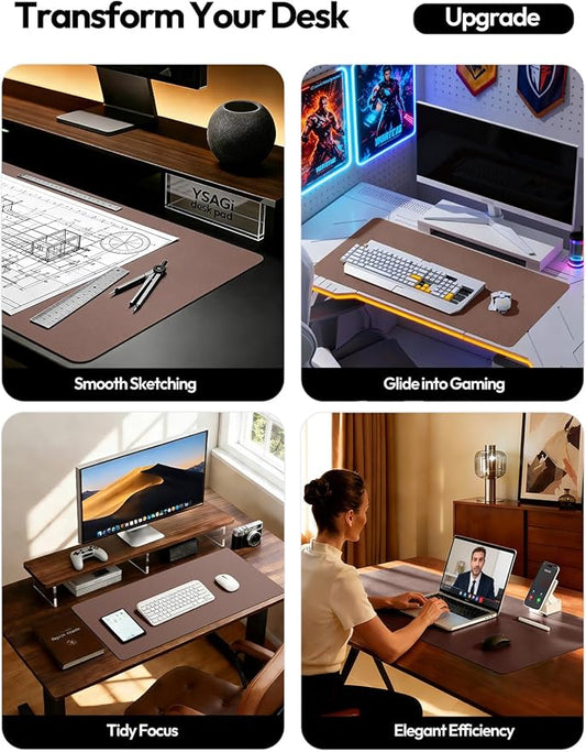 YSAGi Leather Desk Protector, Office Mat, Large Mouse Mat, Non-Slip PU Leather Blotter, Laptop Pad, Waterproof Writing Pad for Office and Home (Chocolate, 23.6" x 13.8")