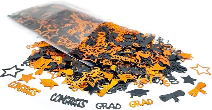KatchOn, Congrats Grad Graduation Confetti 2025 - Pack of 1000 | Orange and Black Class of 2025 Decorations | Grad Confetti for Orange and Black Graduation Decorations 2025