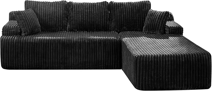 Modular Sectional Sofa Couches L-Shape Couch 3 Seat Modular Sofa Memory Foam Sectional Couches for Living Room, Cloud Couch with Oversized Chaise (Black Stripe, 108" Right Facing Chaise)