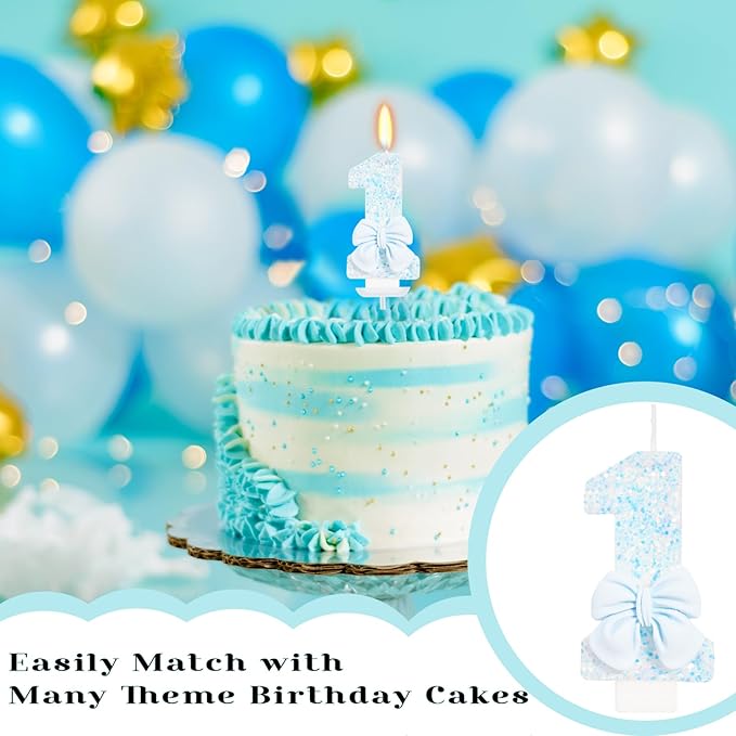Birthday Candle for Cake, Blue Bow Number Candles, 2.76 inch Number Happy Birthday Candle, Cake Topper Decoration for Birthday Party (Number 1)