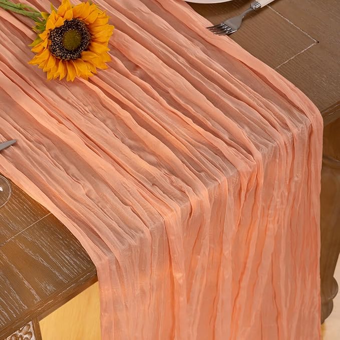 Peach Cheesecloth Table Runner 6 Pack Christmas Table Runners Boho Gauze 120 Inches Cheese Cloth Table Decor for Sweet Little Peach Baby Shower Wedding Bridal Xmas Holiday Season Decor