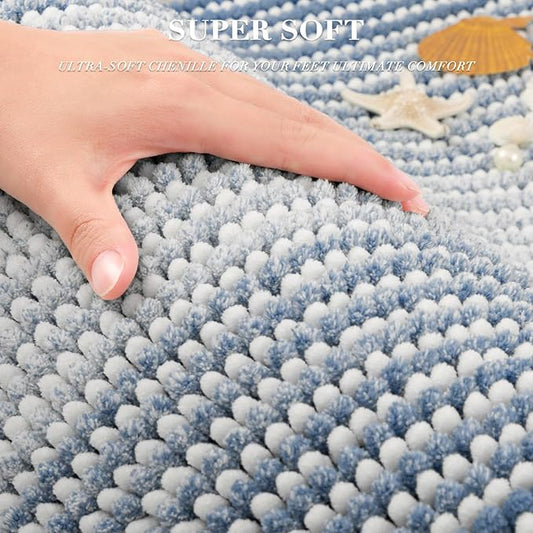 BSICPRO Bathroom Rugs and Mats Sets, 2 Piece Thick Absorbent Chenille Non Slip, Soft Shaggy Floor Mats, Machine Washable (Fog Blue, 20" x 47" Plus 16" x 24")
