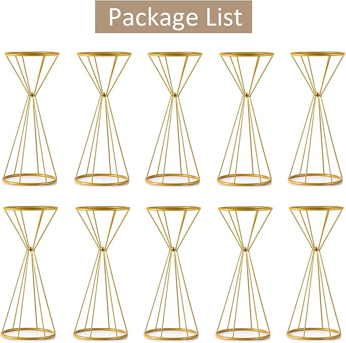 Sziqiqi Metallic Vase Centerpiece Stands Tall Centerpiece Risers 10pcs, Dual Coned, for Tabletop Flower Arrangement, Event Decoration, Creative Wedding Centerpieces 20inch Gold