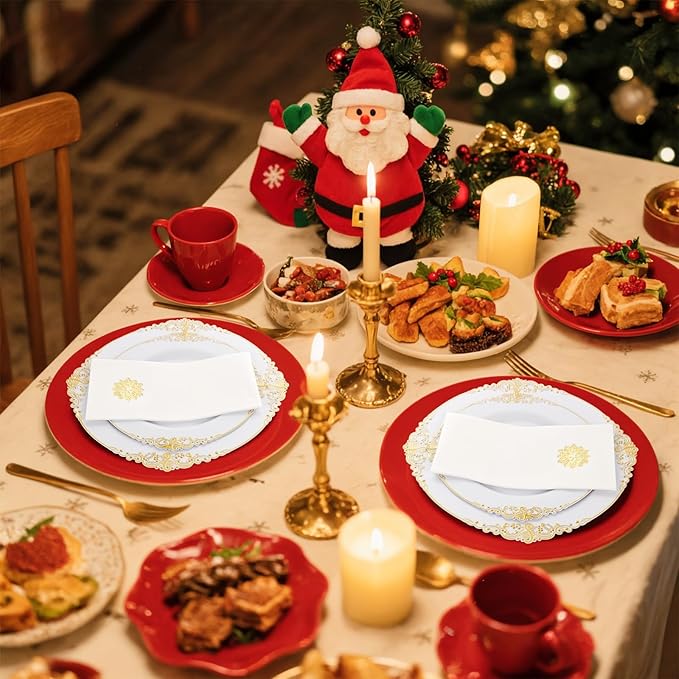 50 Pack Christmas Snowflake Paper Napkins - Cloth-like Christmas Disposable Hand Towels, Gold Premium Quality Xmas Dinner Napkin for Home Kitchen Table Bathroom Holiday Decor