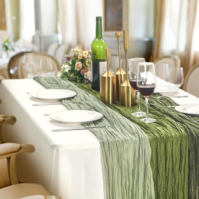 6 Pcs Cheesecloth Table Runner 10ft Boho Rustic Gauze Cheese Cloth Table Runner for Wedding Birthday Baby Shower Party Feasts Ceremony Summer(Sage Green, Moss Green, Olive Green)