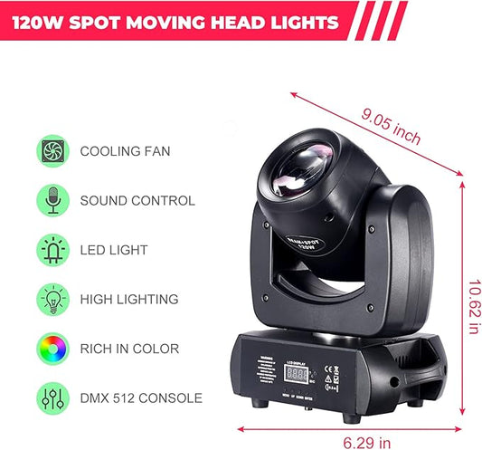 120W LED Moving Head Dj Light Roto Prism Beam Stage Lights 2 Pack, 8 GOBOs 8 Colors DMX 512 12CH Sound for Disco Party Stage Lighting (1)