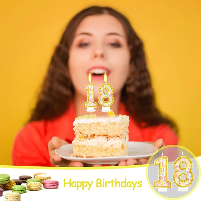 18th Birthday Candle for Cake, Colorful Macaron Numeral Candles for Boys/Girls, Birthday Party Cake Decorations, Golden Cake Topper for Birthday Party Supplies (Number 18)
