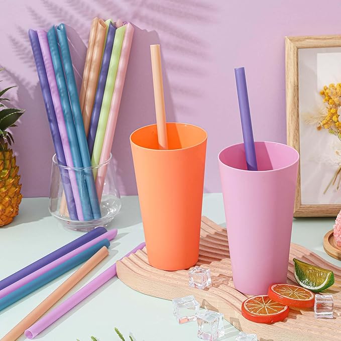 Tessco for you 600 Pcs 9.84 Inch Smoothie Straws Bulk Disposable Bubble Tea Straws Large Plastic Individually Wrapped Colorful for Tall Homemade Milkshakes (Morandi Color)