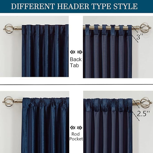 PRIMROSE Navy Blue Velvet Curtains 108 inch Long for Living Room,Set of 2 Panels Blackout Rod Pocket Back Tab Window Treatment Room Darkening Heavy Decorative Curtains Drapes for Bedroom