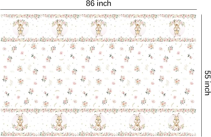 APOWBLS Bunny Birthday Decorations Tablecloth, Disposable Bunny Party Supplies Table Cover for Baby Shower, Easter Rabbit Themed Party Decorations Table Cloth, 3 Pack, 55in x 86in