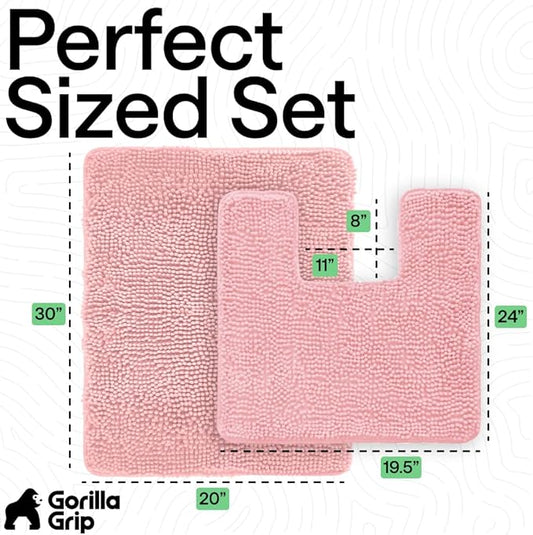 GORILLA GRIP Bathroom Rug Sets, Soft Chenille 2 Piece Area Rugs Set, Toilet Base Mat and 30x20 Carpet, Absorbent Microfiber Washable Mats Dry Quickly, Home Décor and Bath Room Accessories, Lt Pink