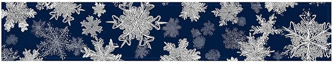 Blue Snowflake Table Runner 13x72 Inch Winter Table Runner Burlap Winter Holiday Dining Tables Decoration with White Snow Patterns Christmas Tablecloth for Kitchen Dining Home Party Decor