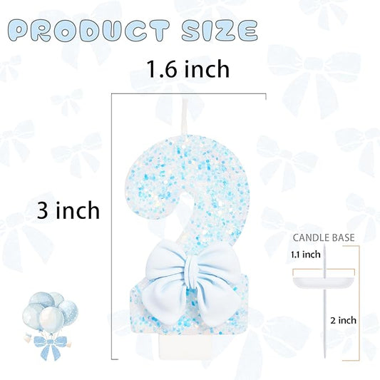 Birthday Candle for Cake, Number 2, Blue, 2.76 inch, Smokeless, Modern, Number Theme