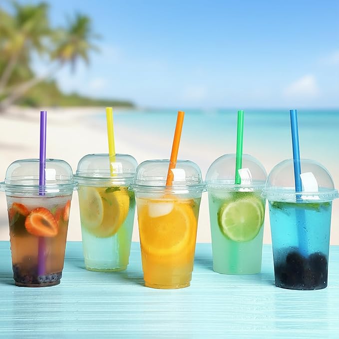 700 Pcs Jumbo Straws (0.43" Diameter × 9" Long) Plastic Straws Individually Wrapped, Colorful Disposable Drinking Straws for Bubble Tea, Smoothies, Juice, and Party Beverages