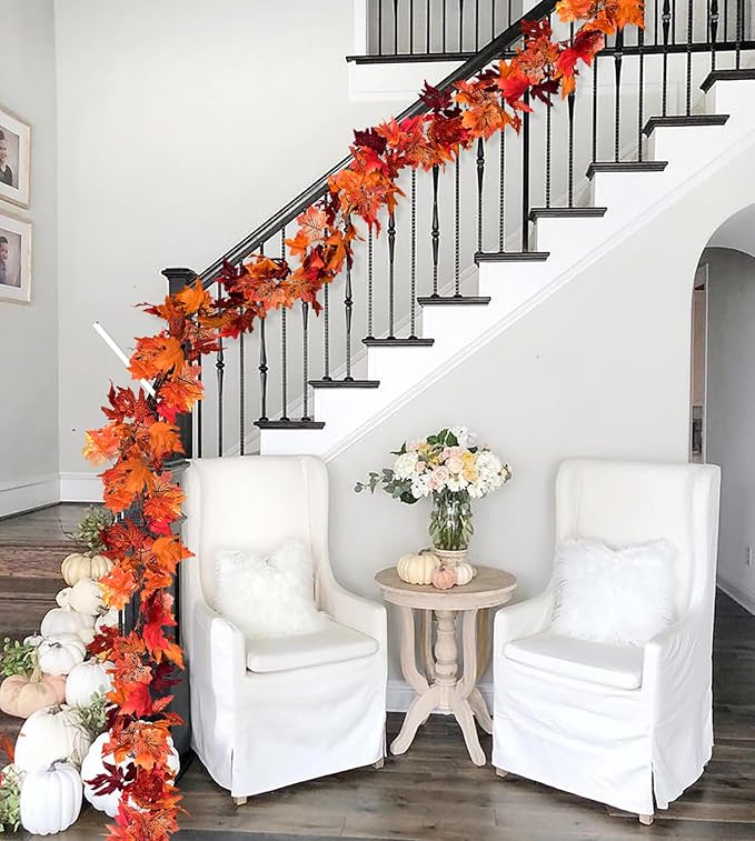 DearHouse 6 Pack Fall Garland Maple Leaf Clearance, 5.9Ft/Piece Hanging Vine Artificial Autumn Garland Thanksgiving Decor for Home Wedding Fireplace Party Christmas (Red)