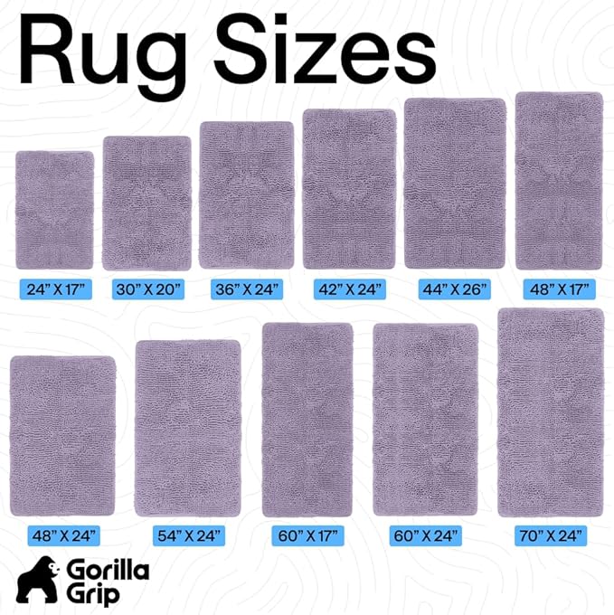 GORILLA GRIP Bath Rug Mat 44x26 Thick Soft Absorbent Chenille, Quick Dry Microfiber Mats, Rubber Backing Washable Shower Floor Rugs, Bathmat Runner Bathroom Home Decor Accessories Light Purple