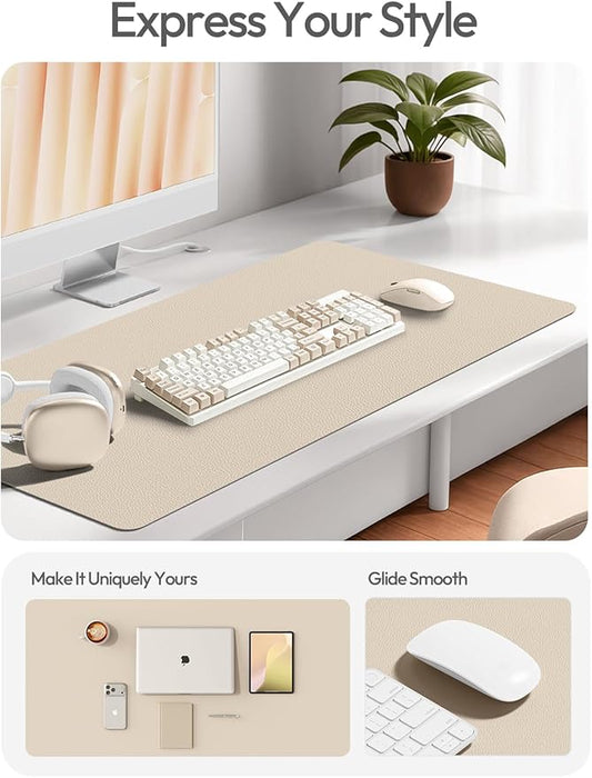 YSAGi Leather Desk Pad Protector, Large Mouse Pad, Non-Slip PU Leather Desk Blotter, Waterproof Writing Pad for Office and Home (31.5" x 15.8", Eggshell)