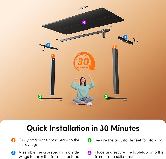 FEZIBO 55 x 24 Inchs Electric Standing Desk, Height Adjustable, Sit Stand Up, Computer Office Desk with Splice Board, Black Frame/Black Top