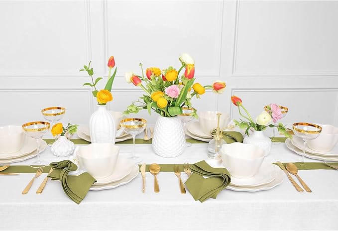Solino Home Linen Table Runner 120 Inches Long - 100% Pure Linen Avocado and White Dining Table Runner 14 x 120 Inch for Fall, Autumn, Thanksgiving, Winter - Contempo