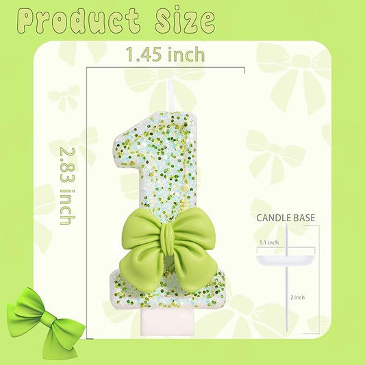 Birthday Candle for Cake, Green Bow Number Cake Candles, 2.76 inch Cake Topper Decoration for Birthday Party (Number 1)