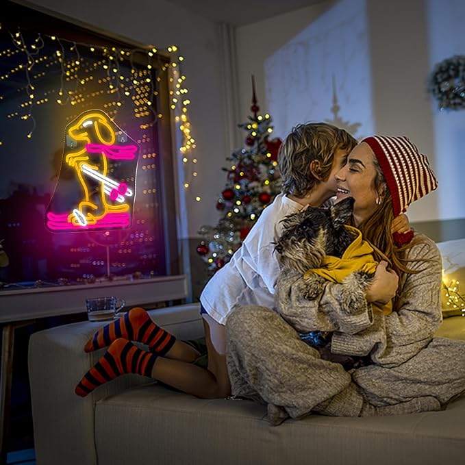 Lucunstar Skiing Dachshund Neon Sign Dog LED Sign for Wall Decor Dachshund Decor USB Connectivity Adjustable Brightness Ski Neon Light Up Pet Shop Bedroom Wall Gifts for Dog Lover