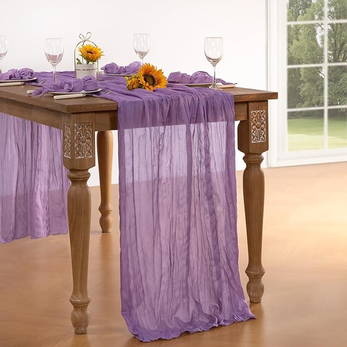 Lavender Purple Cheesecloth Table Runner 6 Pack Christmas Table Runners Boho Gauze 120 Inches Cheese Cloth Table Decor for Xmas Holiday Season Parties Wedding Bridal Baby Shower Birthday