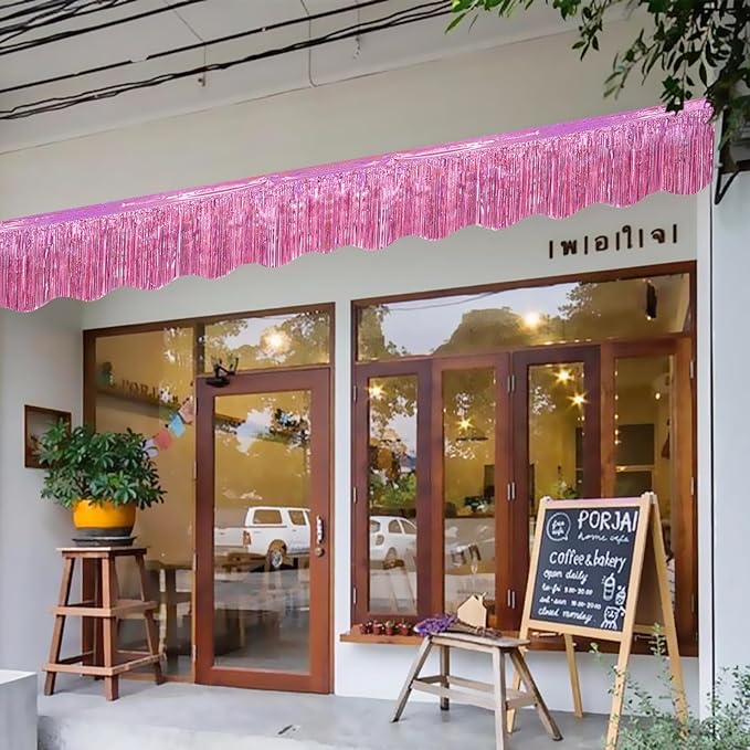 LOLStar 6 Pack Pink Foil Fringe Garland Birthday Party Decorations, 59Ft Metallic Tinsel Streamers Banner, Glitter Photo Booth Prop Table Skirt for Wedding Parade Float Gender Reveal Party Decor