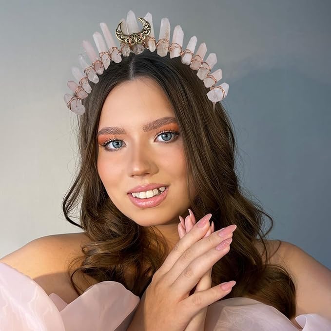 Natural Crystal Tiara Headband, Bridal Fairy Rhinestone Crown Headwear for Women Girls (xueya)