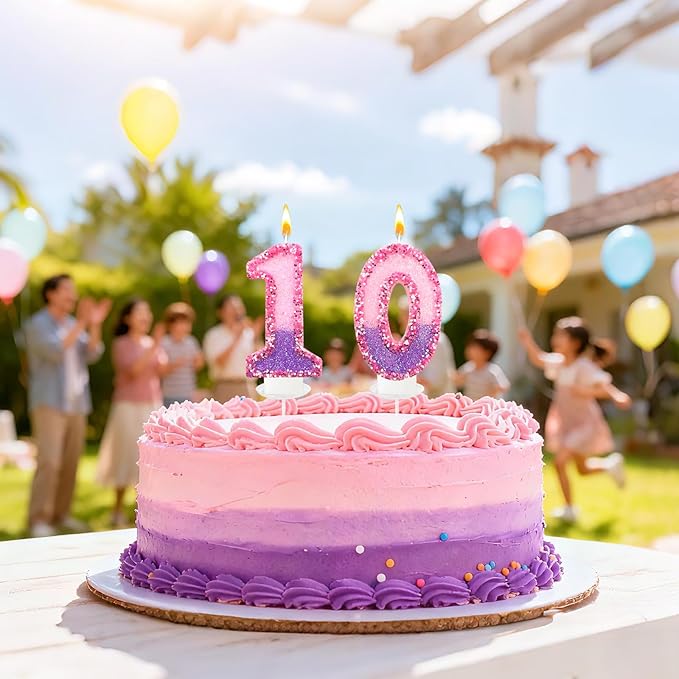 Birthday Number Candles for Cake, Pink Purple Glitter Number Candles for Cake Toppers, Ideal Birthday Parties Cake Decor, Wedding Anniversary and Other Celebrations (0 Candle)