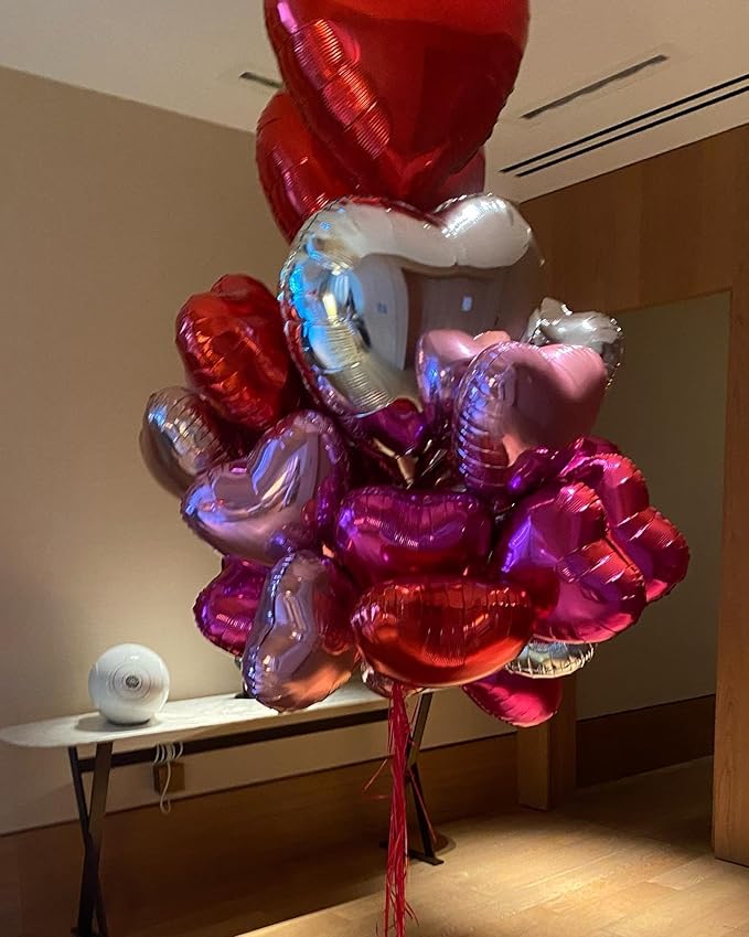 Rose Gold Heart Shaped balloons Pack of 12,18 Inch Silver Love Valentine Balloons Pink Heart Romantic Balloons For Valentines Day Propose Marriage Wedding Bridal Shower Engagement Party Decorations