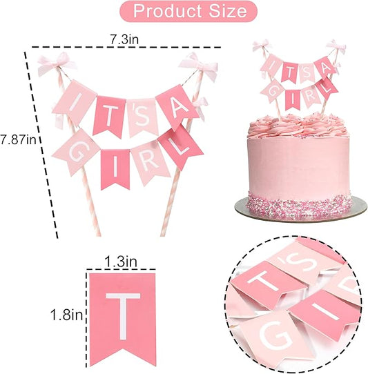 It's a Girl - Pink Gender Reveal Party Decoration, Baby Shower Cake Topper