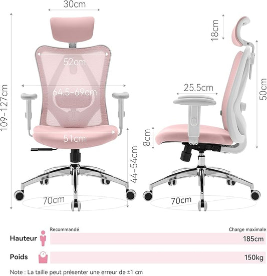 SIHOO M18 Ergonomic Office Chair, Computer Desk Chair with Adjustable Headrest and Lumbar Support, High Back Executive Swivel Chair for Home Office (Light Pink)