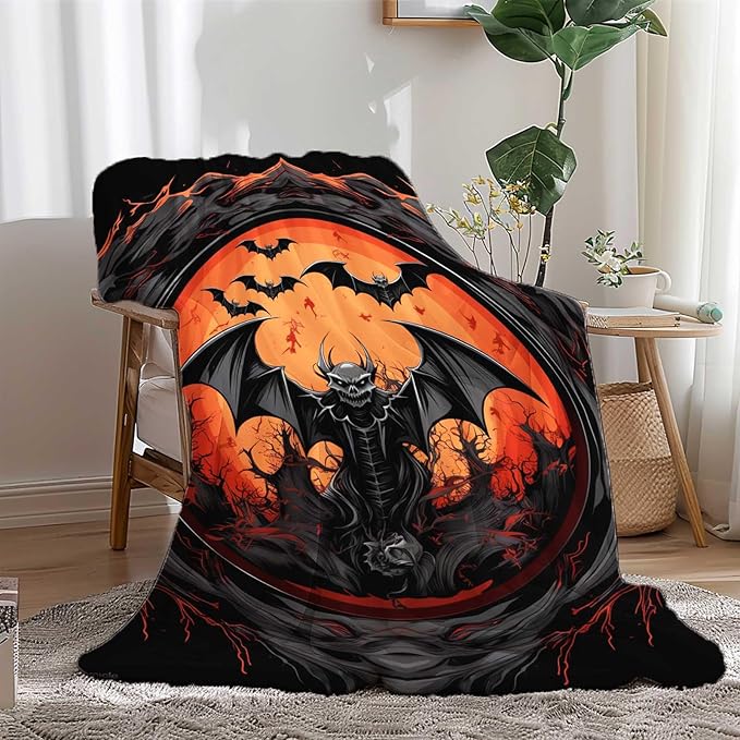 Firmiso Bat Blanket, Goth Throw Blanket for Men and Women, Gothic Gifts for Halloween, Spooky Home Decor for Couch and Living Room, Fade Resistant, Hand or Machine Wash, 50×60 Inches