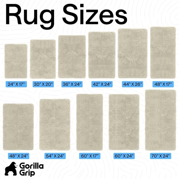 GORILLA GRIP Bath Rug Mat 60x24, Thick Absorbent Chenille, Quick Dry Microfiber Mats, Rubber Backing Washable Shower Floor Rugs, Bathmat Runner, US Designed Bathroom Home Decor Accessories Dusty Cloud