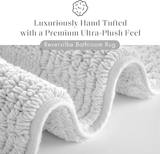 Madison Park Splendor Reversible 100% Cotton Tufted Bathroom Rug-3000 GSM Hotel Quality Luxurious Plush Medium Pile Bath Mat Absorbent, Quick Dry, Shower Room Décor, 24x60 Grey
