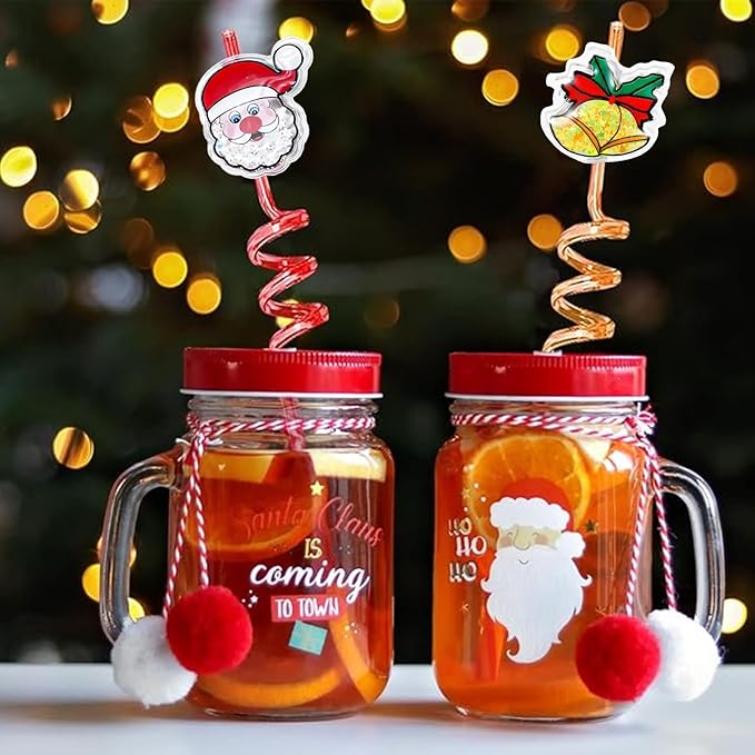 24Pcs Glitter Christmas Party Favors Supplies Decorations, Christmas Straws for Classroom Students Kids Gifts, Party Supplies for New Year, Christmas, Birthday