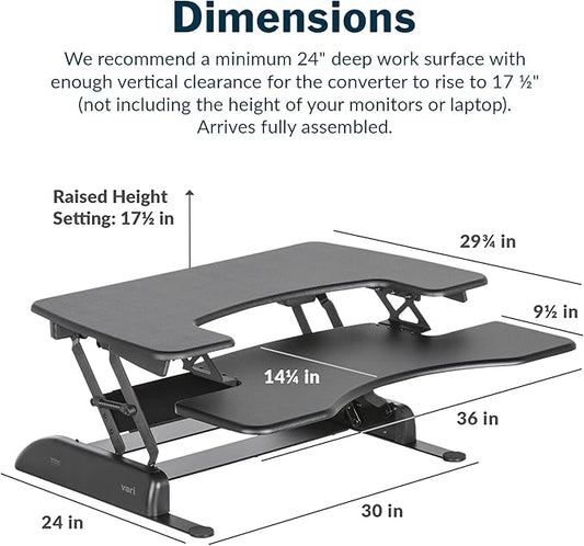 Vari VariDesk Pro Plus 36 - Adjustable Desk Converter with 11 Height Settings - Laptop Sit Stand Desk Riser for Home Office, Table Tops, Workspace - Fully Assembled with Spring Loaded Lift - Black