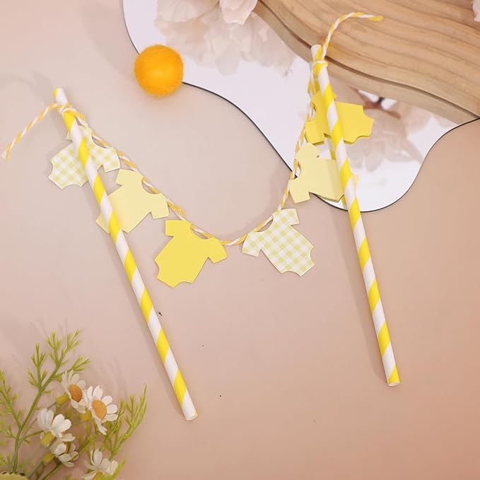 Yellow Baby Shower Cake Topper - Yellow Bodysuit Gingham Cake Topper,Gender Reveal Decor,Baby Shower Cake Decorations,Gingham Onesie Party Decorations (yellow)