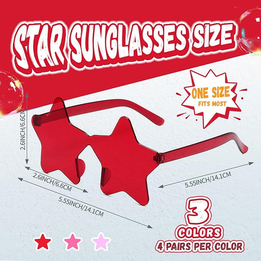 12/26/36 Pairs Rimless Star Shaped Sunglasses Transparent Glasses Bulk Fun Sunglasses for Party Favors