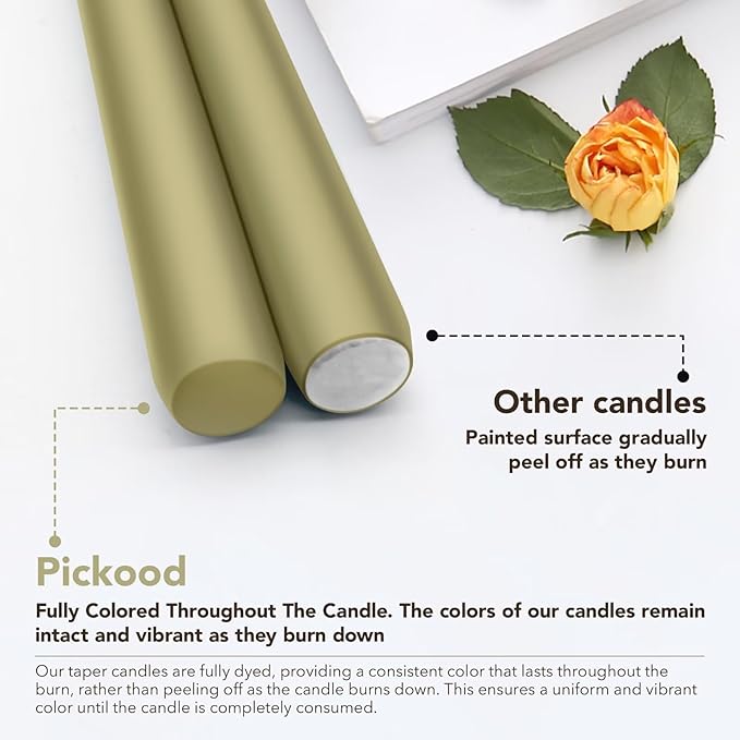 New Burning Formula Unscented Dripless 10-Inch Taper Candles Set of 12 - Sage Green, for Wedding, Dinner - Smokeless, Long Burning - Hand Poured, Colored Tall Candlesticks - Verde Salvia