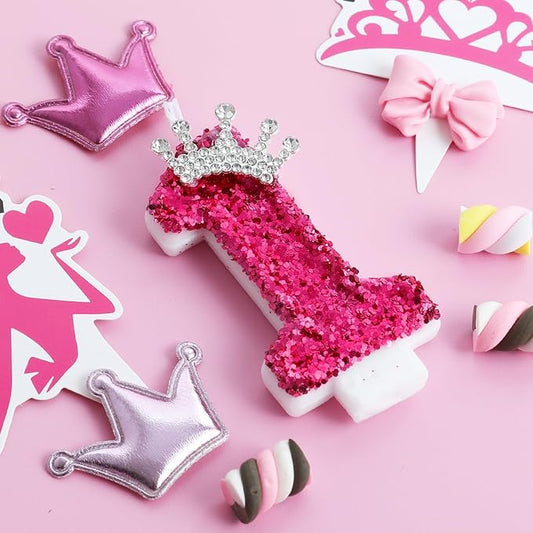 Hot Pink Birthday Candles Crown Number 1 Candle 1st Birthday Party Decorations Cake Topper Cupcake Decor for Anniversary Celebrations Supplies