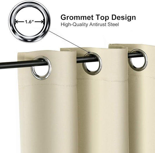 ChrisDowa Blackout Curtains 36 Inches Long for Living Room, Grommet Thermal Insulated Room Darkening Curtains for Bedroom (1 Panel Set, Beige, 52W x 36L)