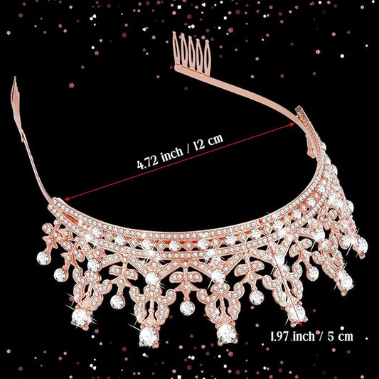 10 Pieces Crown Tiara for Women Crystal Headband with Comb Princess Rhinestone Queen Crown Bridal Hair Accessories Jewelry for Women Prom Birthday Party Wedding Gifts(Rose Gold)